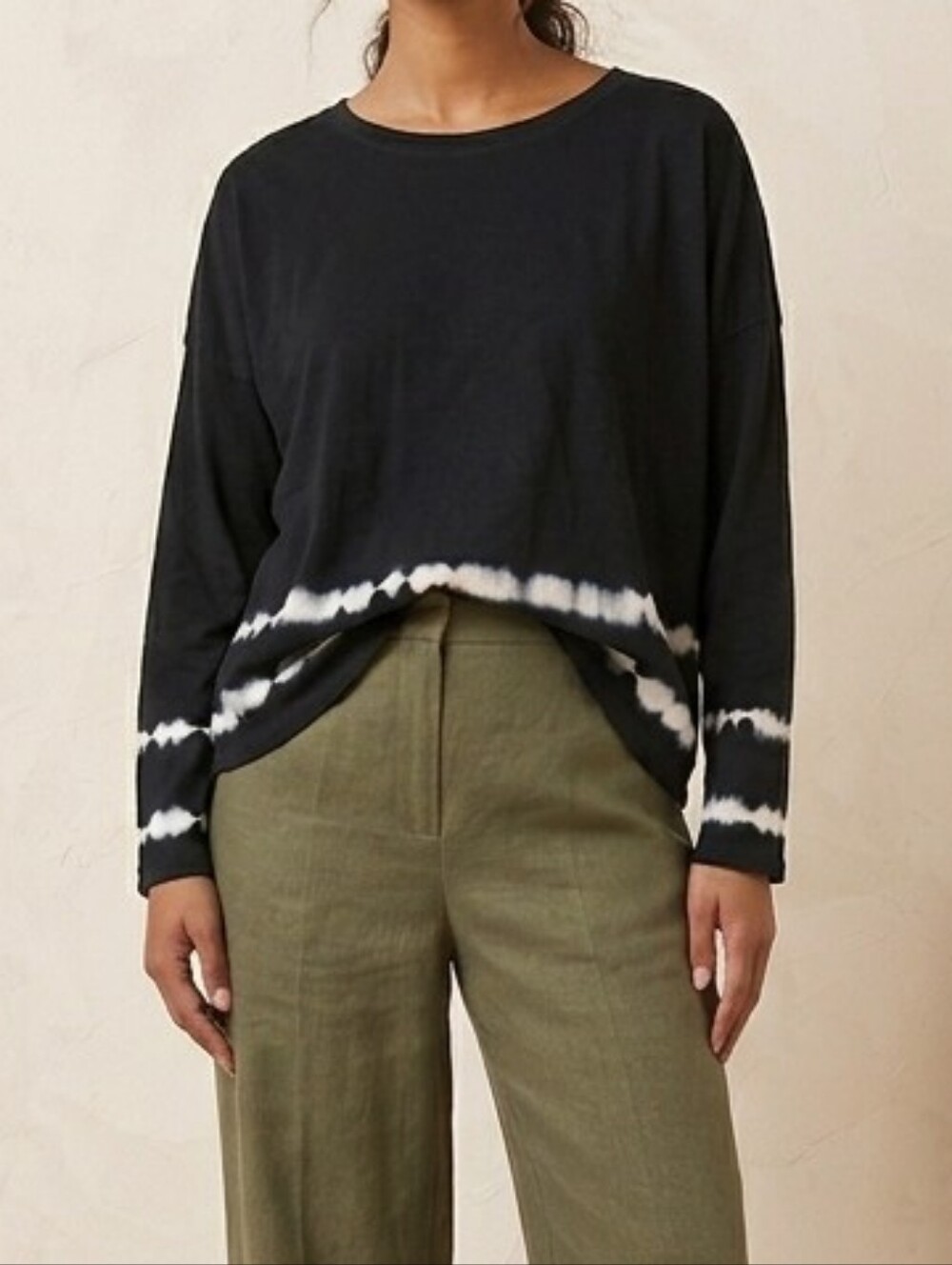 wild fable Black Long-Sleeve Tie-Dye Hem Top